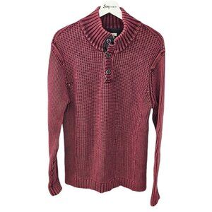 Carbon 2 Cobalt Mens Heavy Knit Henley Sweater Size Medium Burgundy Long Sleeve